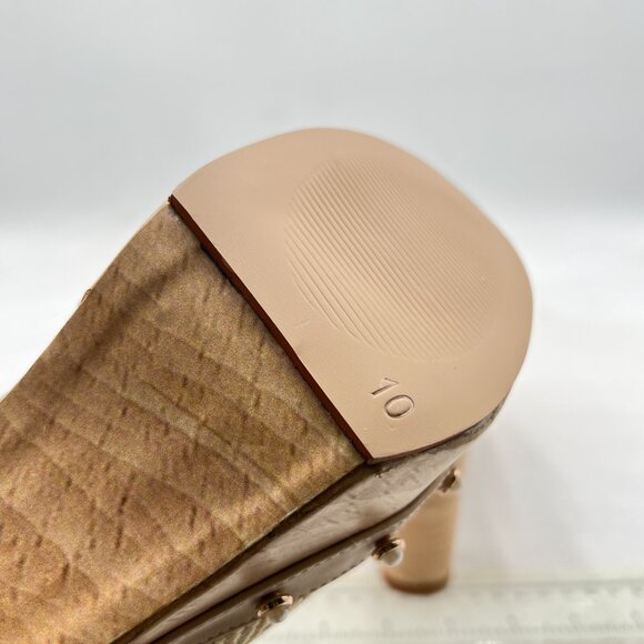 miss left Beige Platform Chunky High Heel Mules Open Toe Studded Slide Sandals - Picture 6 of 8